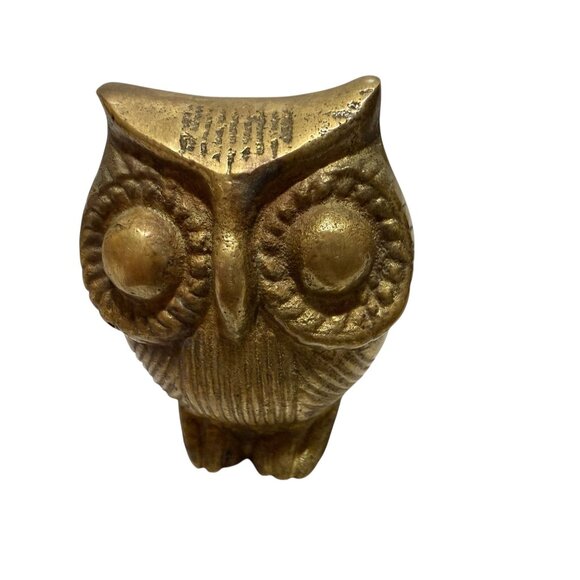 Brass Owl Set of 3 Figurines 3" 2.5" 2" Decorative MCM Vintage - Picture 9 of 11